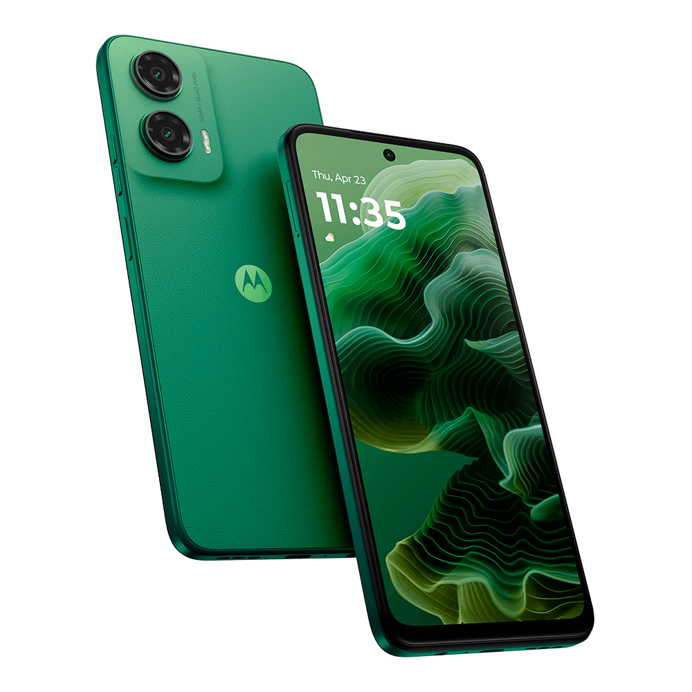 Motorola Moto G35 5G 256GB 4GB RAM en color Verde, frente y reverso