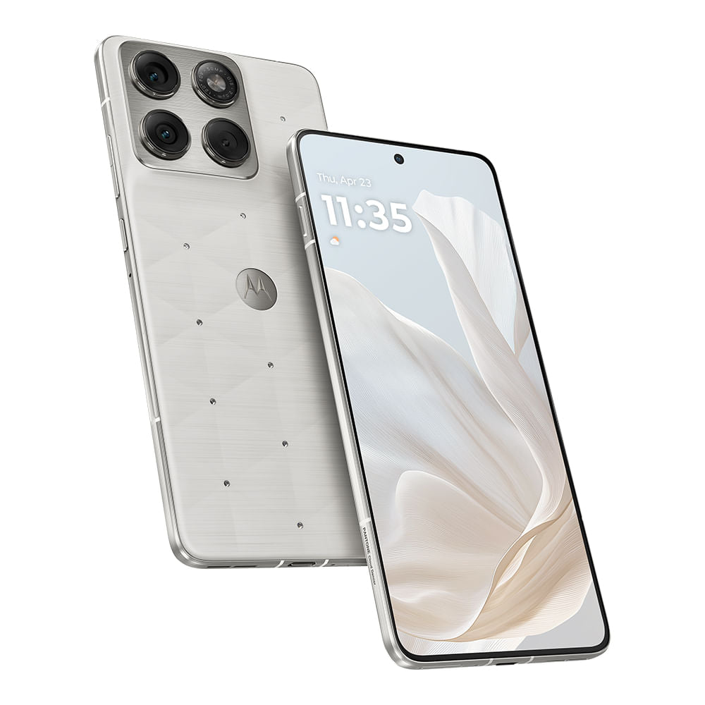 Motorola Edge 70 by Swarovski 5G 512GB 12GB RAM en color Blanco, frente y reverso