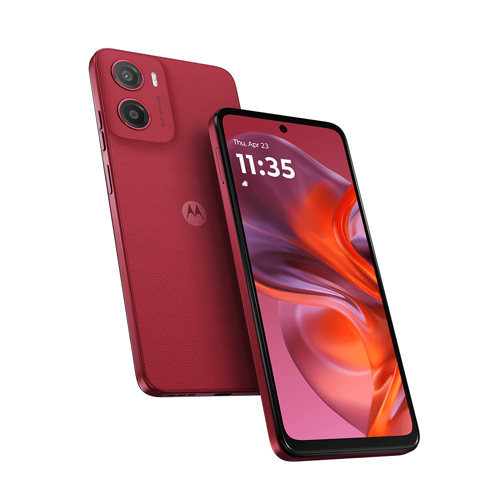 Motorola Moto G05 128GB 4GB RAM en color Rojo, frente y reverso